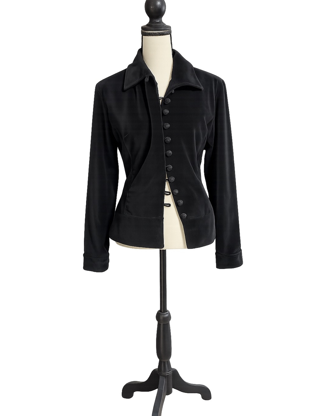 Black Cotton Velvet Frog Closure Jacket | Vintage 90s Y2K